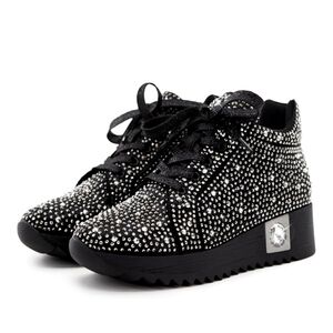 Sparkling Black Women's Sneakers with Rhinestones